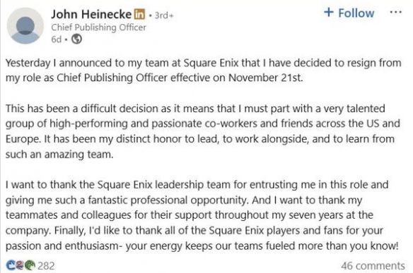 《最终幻想14》引发的多元化与包容性争议导致人事调整，西方核心开发人员被裁撤  
